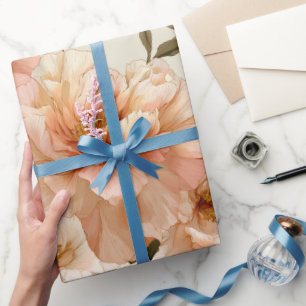 Romantisches Pfirsich-Pfingstrosen-Elfenbein-Blume Geschenkpapier