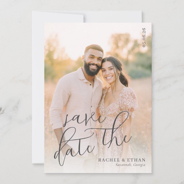 Romantisches Pfirsich-Warmes Foto Save The Date (Vorderseite)