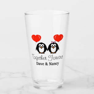 Romantisches Pinguin-Cartoon-Hochzeitspaar Glas