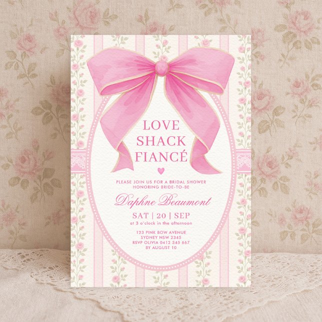 Romantisches Pink Bow Liebe Shack Fiancer Brautpar Einladung (Von Creator hochgeladen)