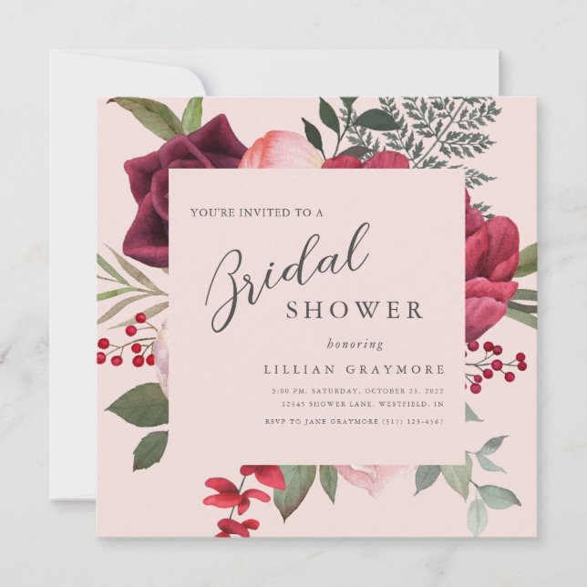 Romantisches Pink Floral Bouquet Brautparty Einladung (Vorderseite)