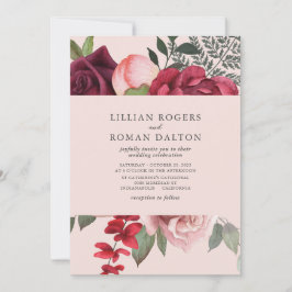 Romantisches Pink Floral Bridal Bouquet Wedding Einladung
