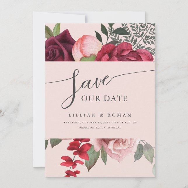 Romantisches Pink Floral Bridal Bouquet Wedding Save The Date (Vorderseite)