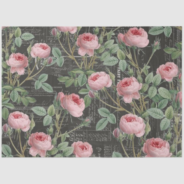 Romantisches Pink Rose Ephemere Collage Tissue Pap Seidenpapier (Vorderseite)