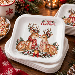 Romantisches Rentier-Paar Nordic Weihnachtsfeier Pappteller