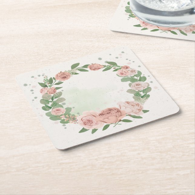 romantisches Rosa Blume & Blätter Vierkantpapier Rechteckiger Pappuntersetzer (angewinkelt)