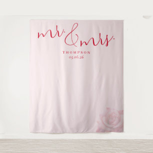Romantisches rosa Blumen-Hochzeitschild Wandteppich