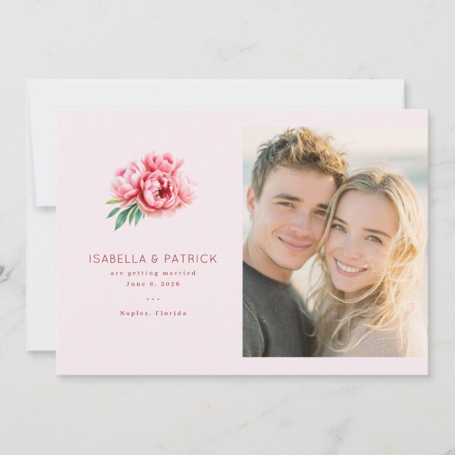 Romantisches rosa Blumenfoto Save The Date (Vorderseite)