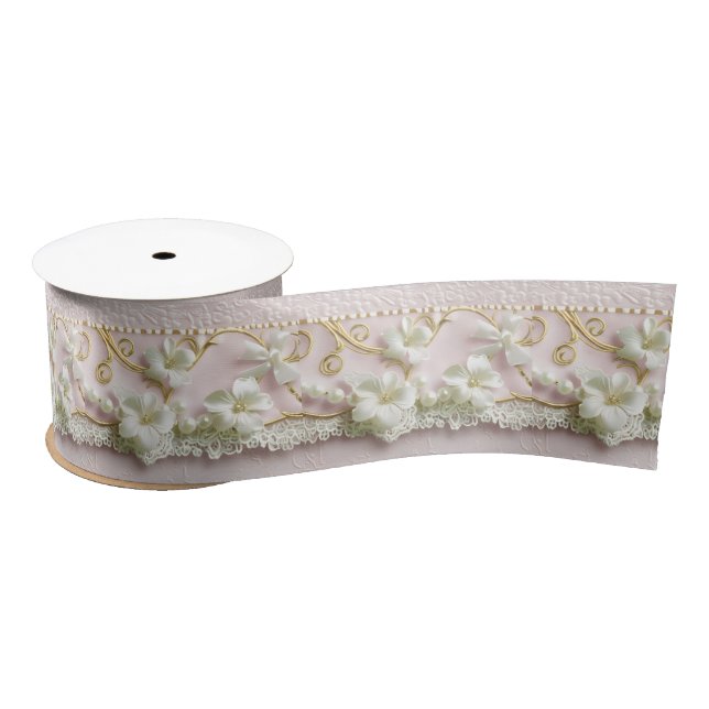 Romantisches rosa Blumenmuster Satinband (Spule)