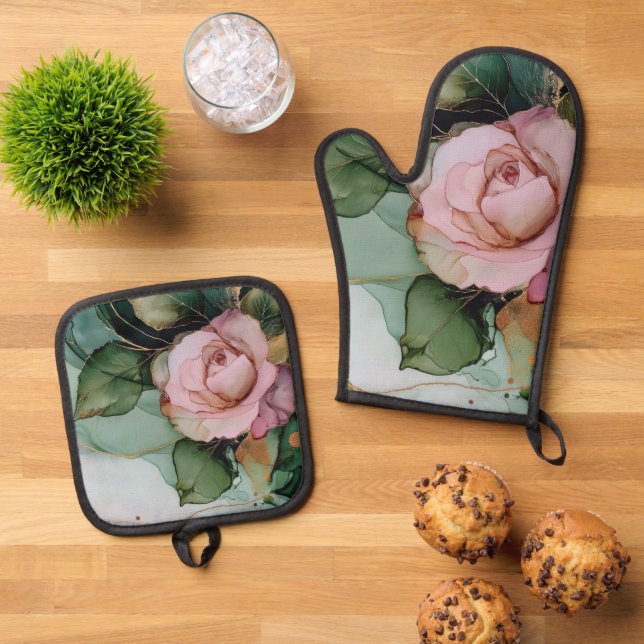 Romantisches Rosa Brautparty Ofenhandschuh & Topflappen-Set (Oben Unten)