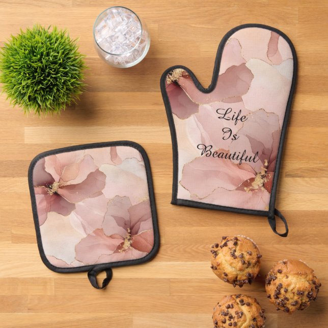 Romantisches Rosa Brautparty Ofenhandschuh & Topflappen-Set (Oben Unten)
