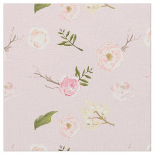 Romantisches rosa Garten-Aquarell mit Blumen Stoff