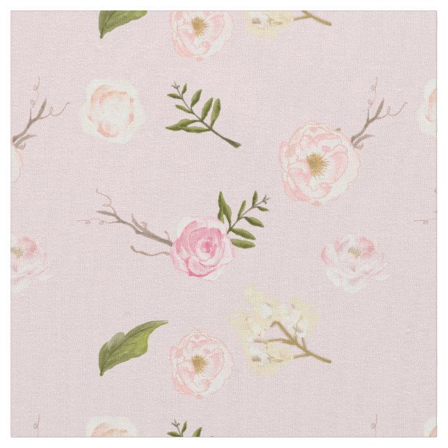 Romantisches rosa Garten-Aquarell mit Blumen Stoff (Nahaufnahme)