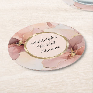 Romantisches Rosa Gold Florales Brautbad Runder Pappuntersetzer