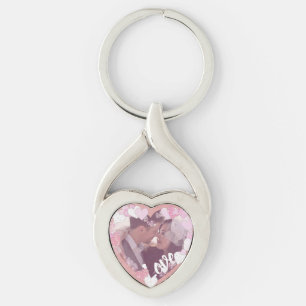 Romantisches Rosa Herz Liebe Custom Foto Schlüsselanhänger