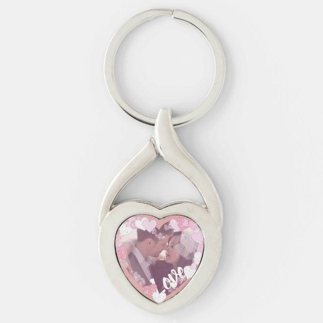 Romantisches Rosa Herz Liebe Custom Foto Schlüsselanhänger (Vorderseite)
