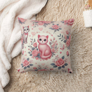 Romantisches rosa Katzen-Blumenkissen – Gemütlich Kissen