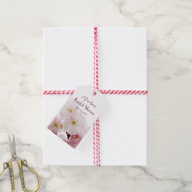 Romantisches Rosa Kirschblüten Brautparty Geschenkanhänger (Mit Garn)