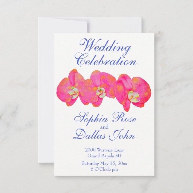 Romantisches Rosa Orchid Aquarellmalerei Hochzeit Einladung (Vorderseite)