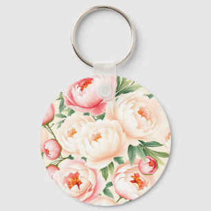 Romantisches Rosa Pfingstrosen-Muster Schlüsselanhänger