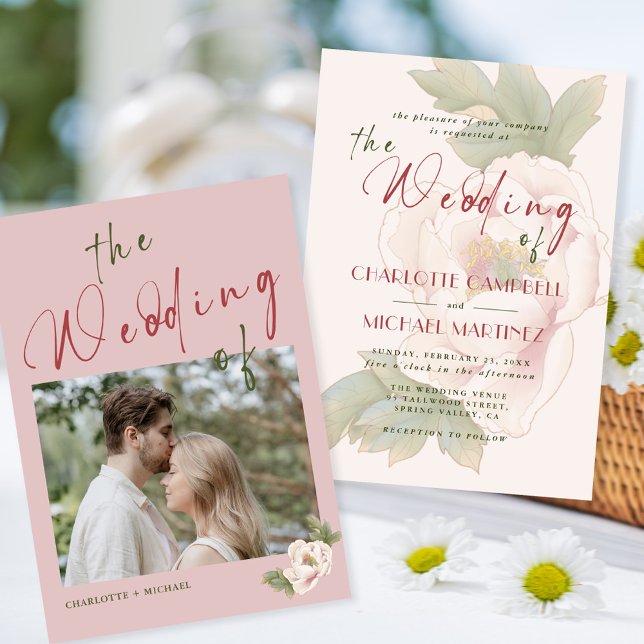 Romantisches Rosa Pink Peony Foto Hochzeit Einladung (Von Creator hochgeladen)
