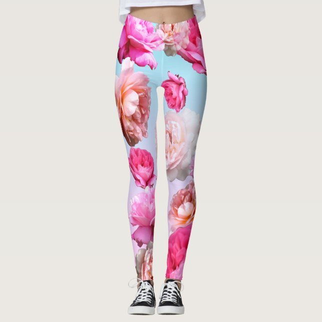 Romantisches rosa Rosen Athleisure Yoga keucht Leggings (Vorderseite)