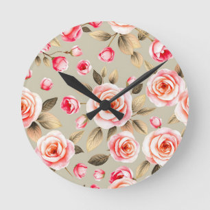 Romantisches rosa Rosen-Blumenmuster Runde Wanduhr