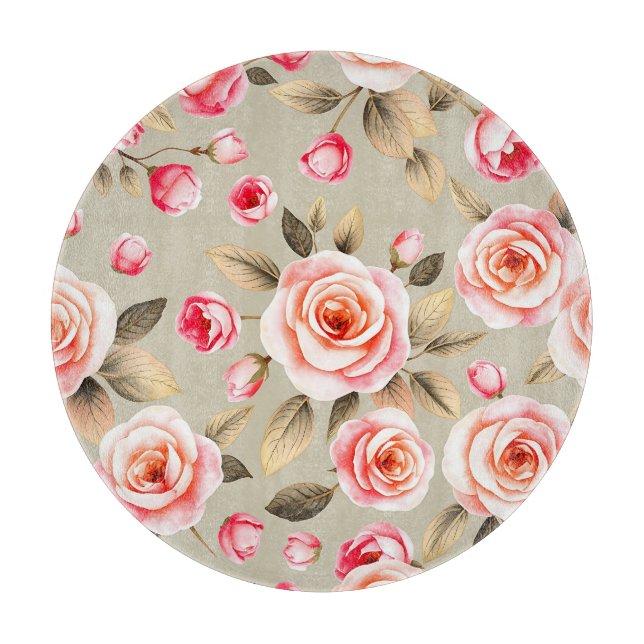 Romantisches rosa Rosen-Blumenmuster Schneidebrett (Vorderseite)