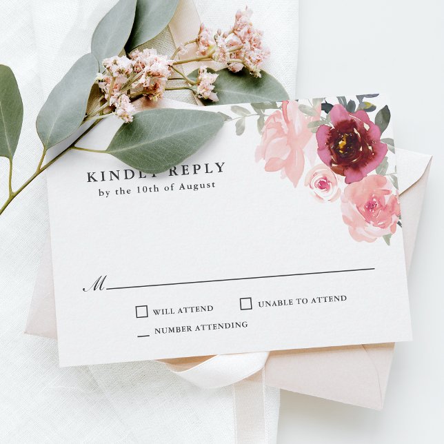 Romantisches Rosa und Burgund Wedding RSVP (Von Creator hochgeladen)