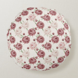 Romantisches Rosa- und Burgunder-Pfingstrosen-Blum Rundes Kissen