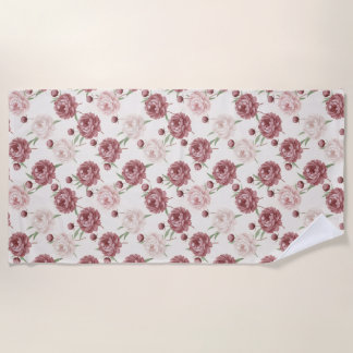 Romantisches Rosa- und Burgunder-Pfingstrosen-Blum Strandtuch