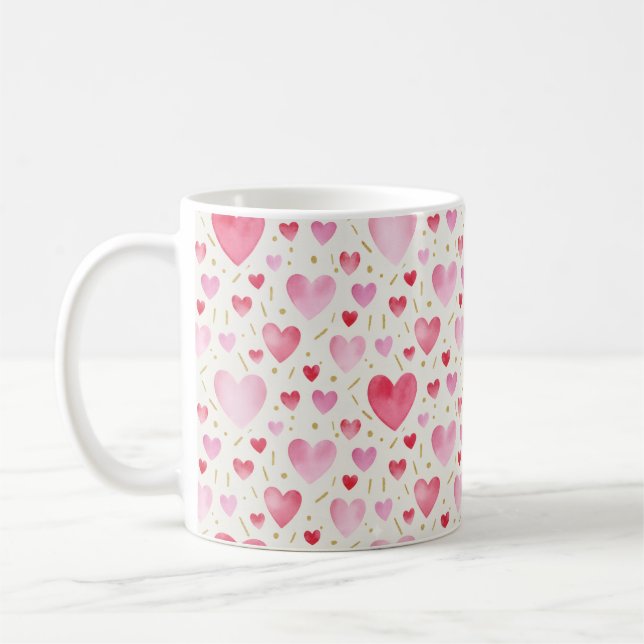 Romantisches Rosa- und Gold-Wasserfarbmuster Kaffeetasse (Links)