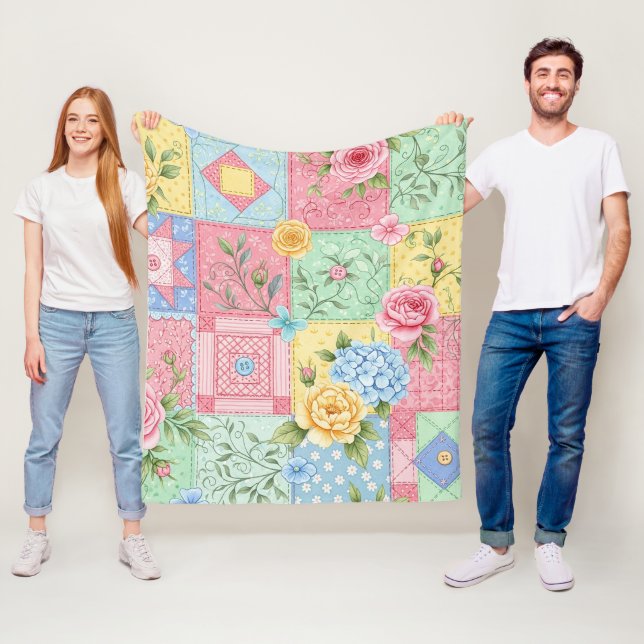 Romantisches Rosen-Patchwork-Muster Fleecedecke (Beispiel)