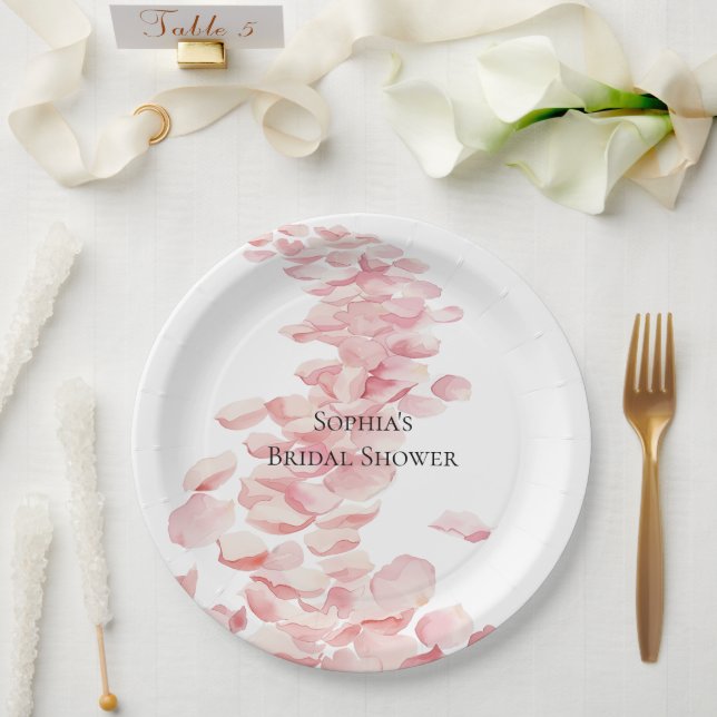 Romantisches Rosenblättriges Brautparty Pappteller (Hochzeit)