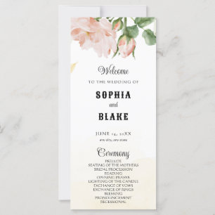 Romantisches Rosengelbes Hochzeitsprogramm