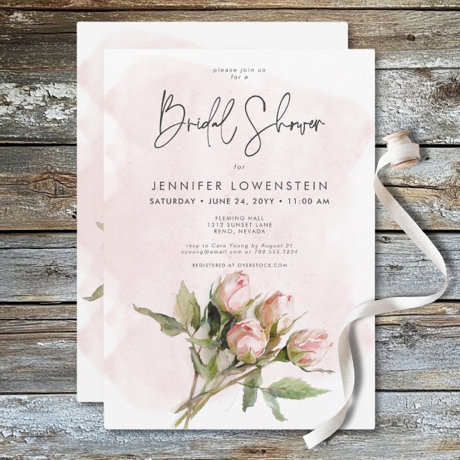 Romantisches Rosenrosen-Brautparty Einladung (Romantic Watercolor Pink Roses Bridal Shower Invitation)