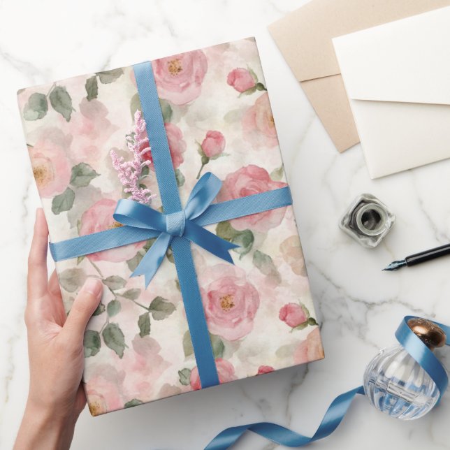 Romantisches Rosenrosen Brautparty Geschenkpapier (Schenken)