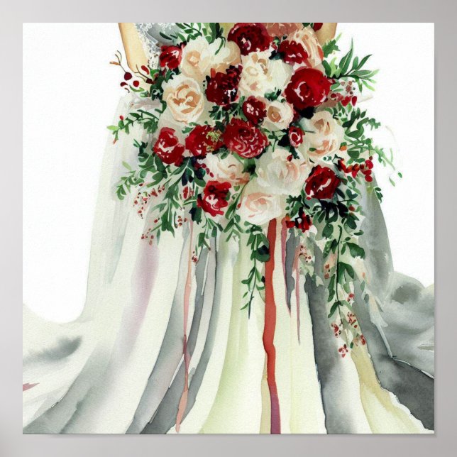 Romantisches Rot, Bridal Cascading Bouquet (1) Poster (Vorne)