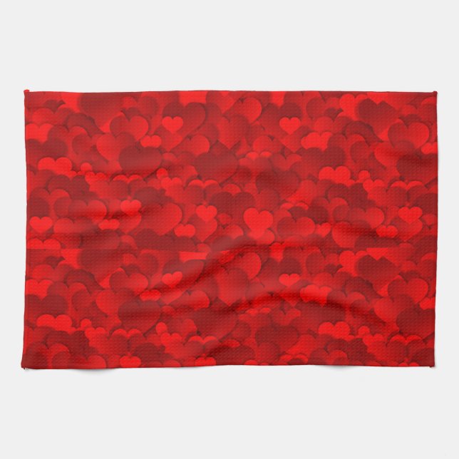 Romantisches Rot Liebesherzen Texturmuster Geschirrtuch (Horizontal)