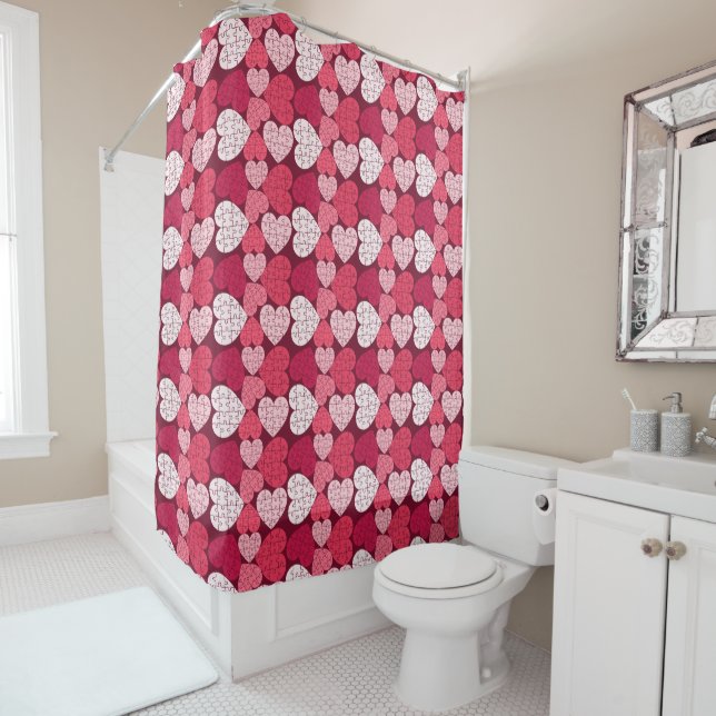 Romantisches Rot-Pink-Puzzle-Herzmuster Duschvorhang (Beispiel)