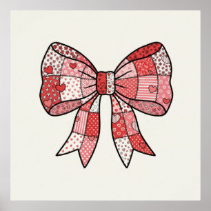 Romantisches Rot-Rosa-Patchwork-Band-Schleifen-Zei Poster