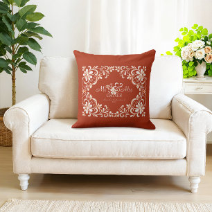 Romantisches Rot Rost Shabby Chic Herr Frau Hochze Kissen