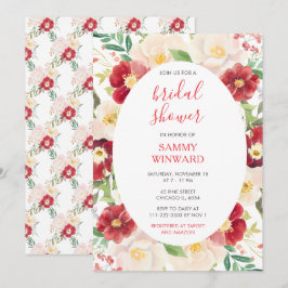 Romantisches Rot-und Creme-Blume-Brautparty Einladung