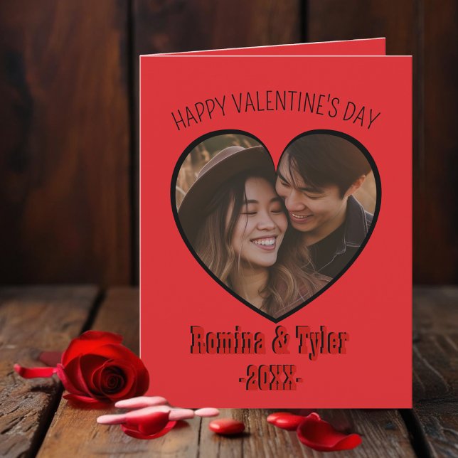 Romantisches Rotes Herz-Foto mit gefaltetem benutz Karte (Romantic Red Heart Photo with Custom Text folded Card)