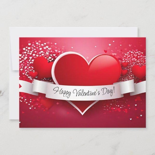 Romantisches rotes Herz "Glücklicher Valentinstag" Feiertagskarte (Vorderseite)