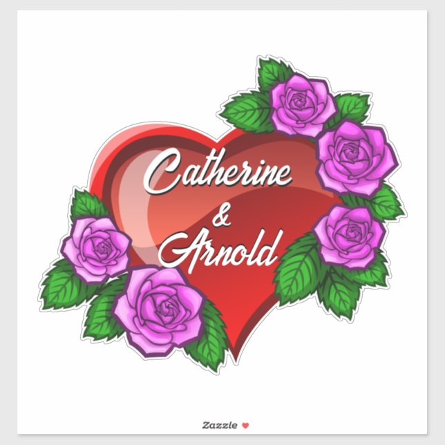 Romantisches rotes Herz mit rosa Rosen Aufkleber (Blatt)