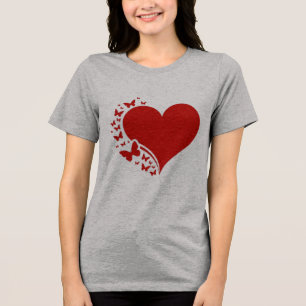 Romantisches rotes Herz mit Schmetterlingen Grafik Tri-Blend Shirt