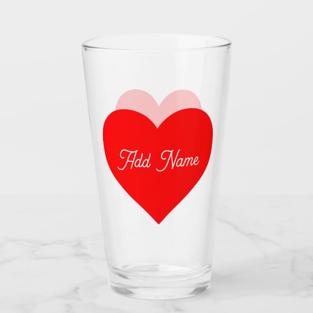 Romantisches Rotes Herz Personalisiert Glas (Vorderseite)
