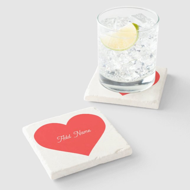 Romantisches Rotes Herz Personalisiert Steinuntersetzer (Seitenansicht)