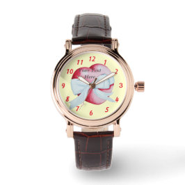 Romantisches rotes Herz verbunden mit weißem Bogen Armbanduhr